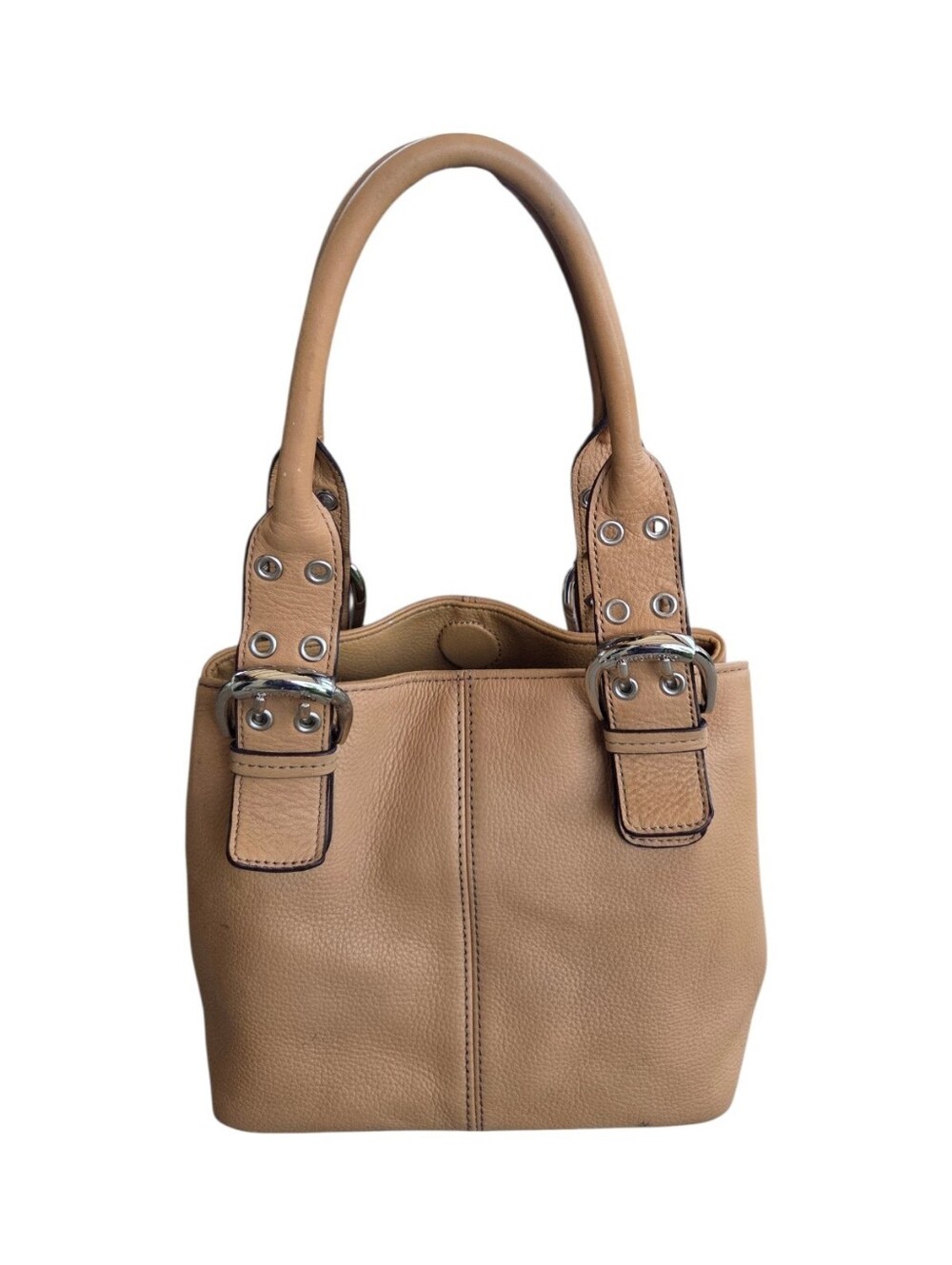 Tignanello Tan Vintage Pebbled Leather Shoulder Bag with Buckle Straps